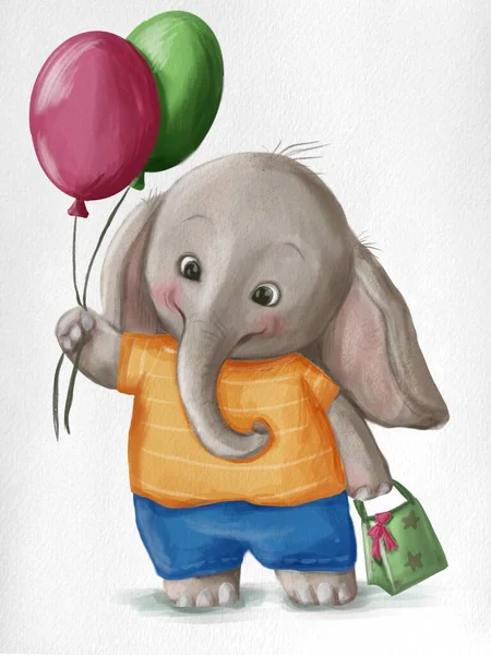 cute elephant with balloons  and gifts