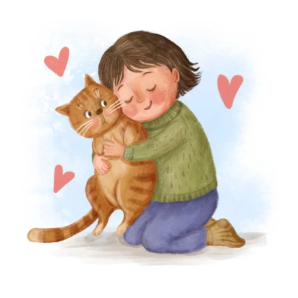 Cute Girl Hugging Her Cat — Stock Photo, Image