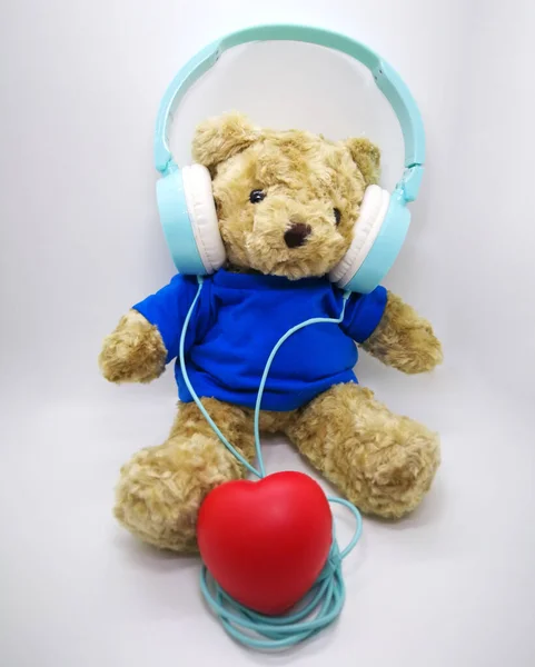 Teddy Bear Wearing Stethoscope Listen Heartbeat Gray Background — Stock Photo, Image