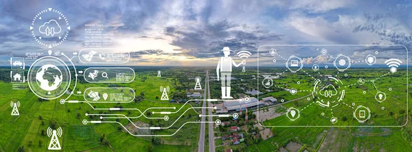 stock image Scenery of a rural area where telecommunication antenna will be developed to amplify the connection signal using environmentally friendly technology.