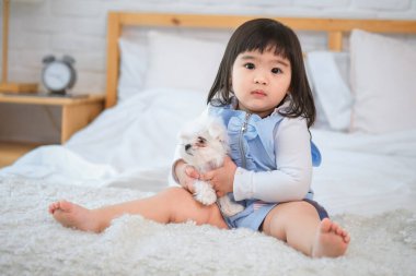 Beyaz köpek, kürkünü hafifçe okşayarak küçük kızın kollarına yerleşti..