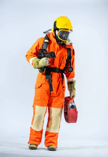 Vertical Picture His Face Directed Ground Firefighter Showcased Diligent Thorough — Stock Photo, Image