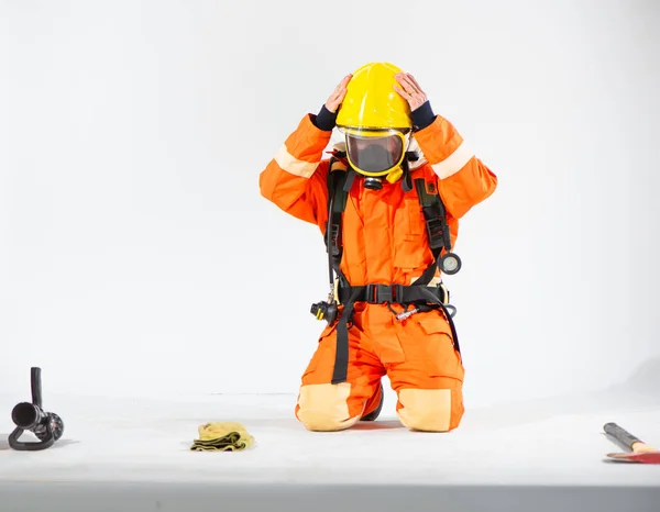 Dans Une Démonstration Professionnalisme Conscience Sécurité Pompier Est Assis Dans — Photo