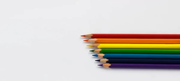 Volta Escola Lápis Coloridos Sobre Fundo Branco Espaço Para Texto — Fotografia de Stock