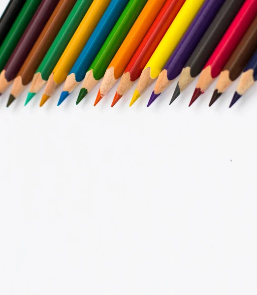 Publicidad Infantil Lápices Colores Sobre Fondo Blanco Espacio Para Texto — Foto de Stock