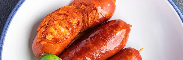 Sosis Chorizo Makanan Ringan Daging Pedas Meja Menyalin Ruang Makan — Stok Foto