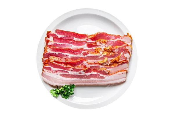 Bacon Strips Porco Fatia Banha Farinha Carne Refeição Lanche Mesa — Fotografia de Stock