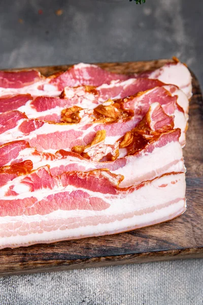 bacon strips pork slice lard meat meal food snack on the table copy space food background top