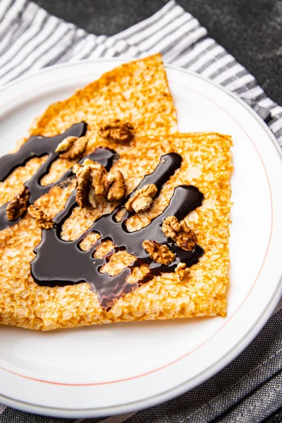 Crêpe Süß Dessert Vanille Geschmack Dünne Pfannkuchen Frisch Crepe Suzette — Stockfoto
