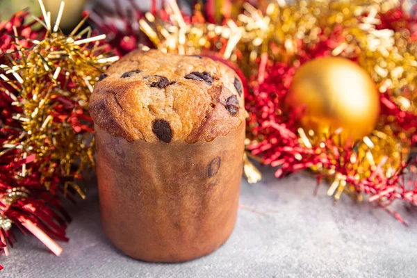 Panettone Weihnachten Süßes Dessert Traditionelles Backen Osterkuchen Frisch Gesunde Mahlzeit — Stockfoto