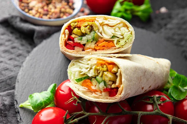 Kebab Pakolás Vegetáriánus Zöldségek Töltelék Friss Egészséges Étel Étel Snack — Stock Fotó