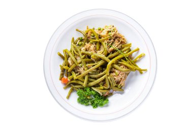 pirinç eriştesi, yeşil fasulye, sebze, Asya çerezi masada sağlıklı yemek fotokopi uzayı arka plan kırsal manzarası