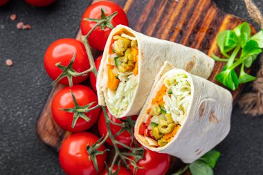 Kebap, vejetaryen, sebze, taze yemek. Fotokopi, uzay, arka plan, kırsal, vejetaryen, et yok.