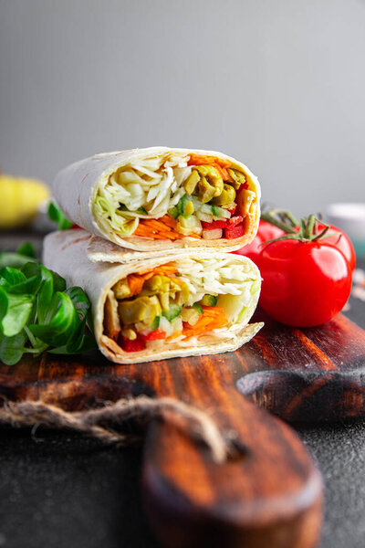 kebab wrap vegetarian vegetable fresh meal food snack on the table copy space food background rustic top view veggie vegan  food no meat