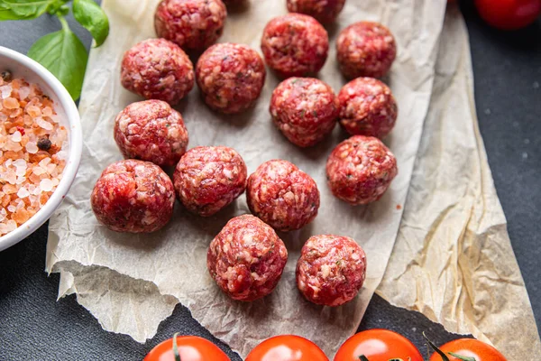 raw meatballs meat pork, beef, lamb meat balls snack meal food on the table copy space food background rustic top view
