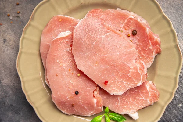 raw pork meat slice cut steak fresh meal food snack on the table copy space food background rustic top view