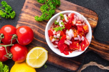 fresh salad tomato salsa spicy food meal snack on the table copy space food background rustic top view