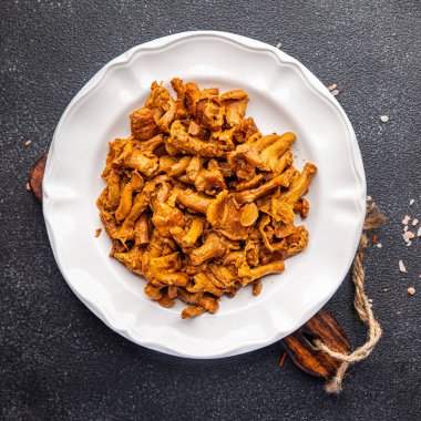 chanterelles mushroom fresh meal food snack on the table copy space food background rustic top view