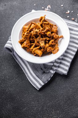 chanterelles mushrooms marinated aperitif food fresh meal food snack on the table copy space food background rustic top view