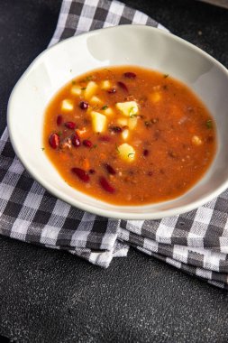 lentils soup beans, vegetable first course fresh healthy meal food snack on the table copy space food background rustic top view 