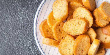crouton salad dried bread meal food snack on the table copy space food background rustic top view