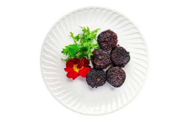 black pudding snack or bloody sausage fresh meal food on the table copy space food background rustic top view