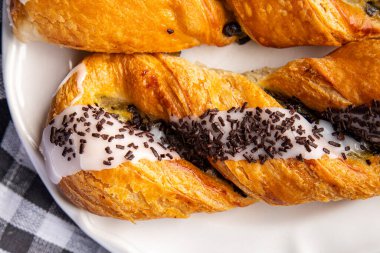 bun sweet puff pastry dessert cream filling meal food snack on the table copy space food background rustic top view