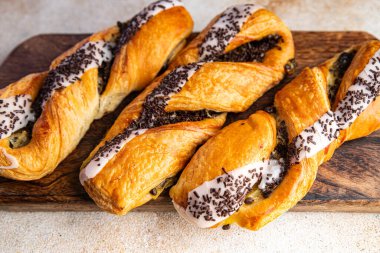 bun sweet puff pastry dessert cream filling meal food snack on the table copy space food background rustic top view