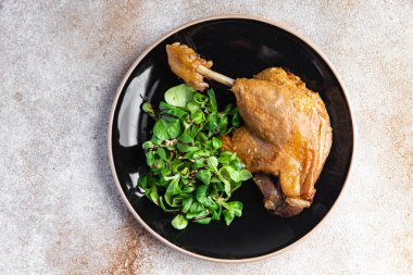 duck confit leg meat fresh meal food snack on the table copy space food background rustic top view