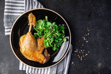 duck confit leg meat fresh meal food snack on the table copy space food background rustic top view