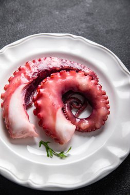 octopus salad fresh seafood plate healthy meal food snack on the table copy space food background rustic top view