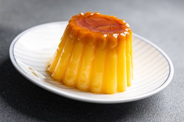 flan caramel sweet dessert cream meal food snack on the table copy space food background rustic top view