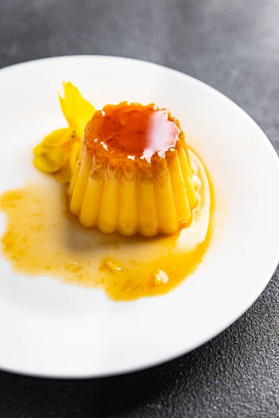 Flan Caramel Sweet Dessert Cream Meal Food Snack Table Copy — Stok Foto
