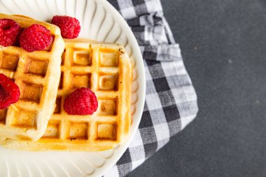 waffles Belgian or American dessert fast food sweet meal food snack on the table copy space food background rustic top view