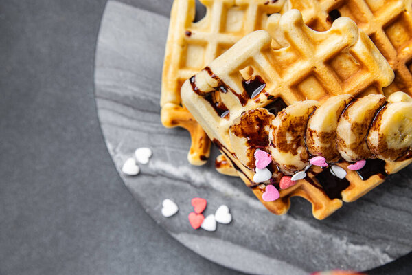 waffles Belgian or American dessert fast food sweet meal food snack on the table copy space food background rustic top view