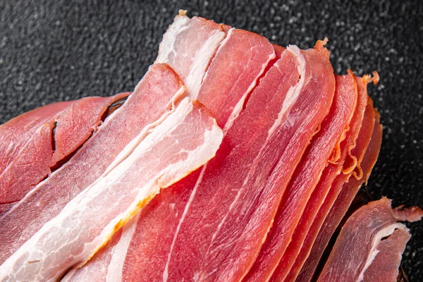 Bacon Strips Slice Smoked Lard Meat Meal Food Snack Table —  Fotos de Stock