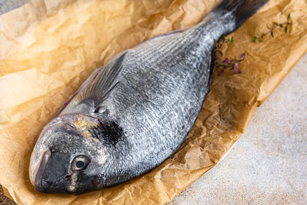 Dorade Frischer Fisch Meeresfrüchte Roh Bereit Gesunde Mahlzeit Kochen Lebensmittel — Stockfoto
