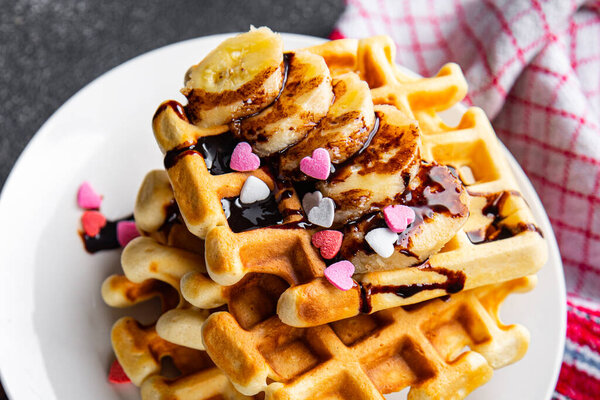 waffles dessert Belgian or American street food sweet meal food snack on the table copy space food background rustic top view