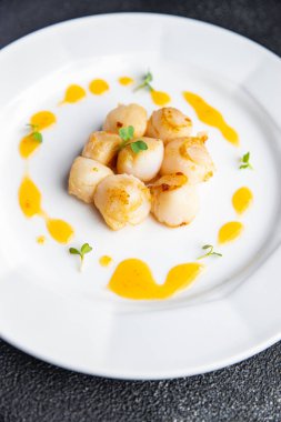 sea scallop fresh seafood fried meal food snack on the table copy space food background rustic top view