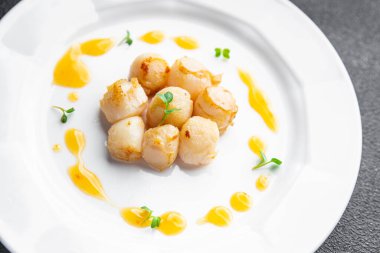 sea scallop fresh seafood fried meal food snack on the table copy space food background rustic top view