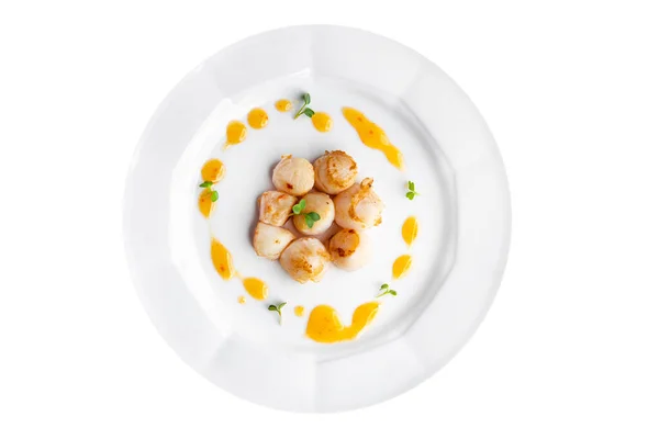Sea Scallop Fresh Seafood Fried Meal Food Snack Table Copy — Φωτογραφία Αρχείου