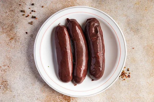 Black Pudding Fresh Bloody Sausage Meal Food Snack Table Copy — Fotografia de Stock