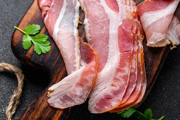 Bacon Rebanada Fresca Pancetta Ahumado Manteca Cerdo Comida Comida Snack —  Fotos de Stock