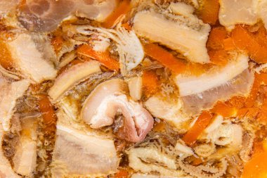 Et işkembe, sığır eti, elma şarabı, jöleli yemek, abur cubur, fotokopi, uzay yemeği arka plan, kırsal manzara.