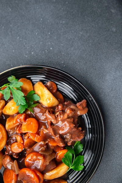Beef Bourguignon Beef Stew Dish Vegetabl Ready Eat Meal Food — Stock Photo, Image