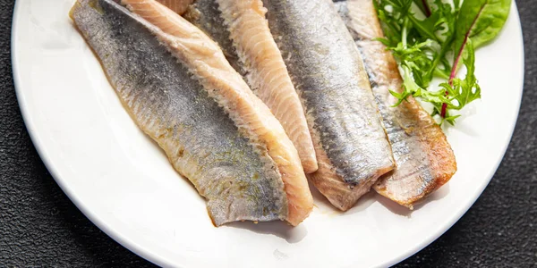 Ρέγγα Φιλέτο Ψάρι Θαλασσινά Γεύμα Σνακ Στο Τραπέζι Αντίγραφο Χώρο — Φωτογραφία Αρχείου