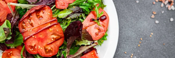Tomate Tranche Salade Repas Nourriture Collation Sur Table Copier Espace — Photo