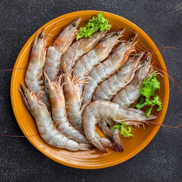 Γαρίδες Ωμά Θαλασσινά Γαρίδες Υγιεινό Γεύμα Σνακ Στο Τραπέζι Αντίγραφο — Φωτογραφία Αρχείου