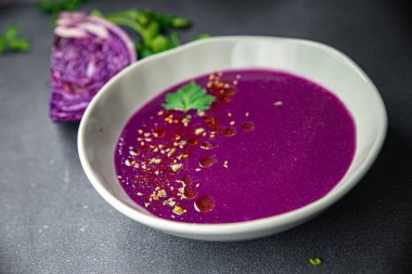 cream soup red cabbage first dish purple meal food snack on the table copy space food background rustic top view  clipart