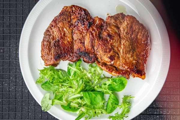 Carne Porco Frito Refeição Comida Lanche Mesa Cópia Espaço Comida — Fotografia de Stock